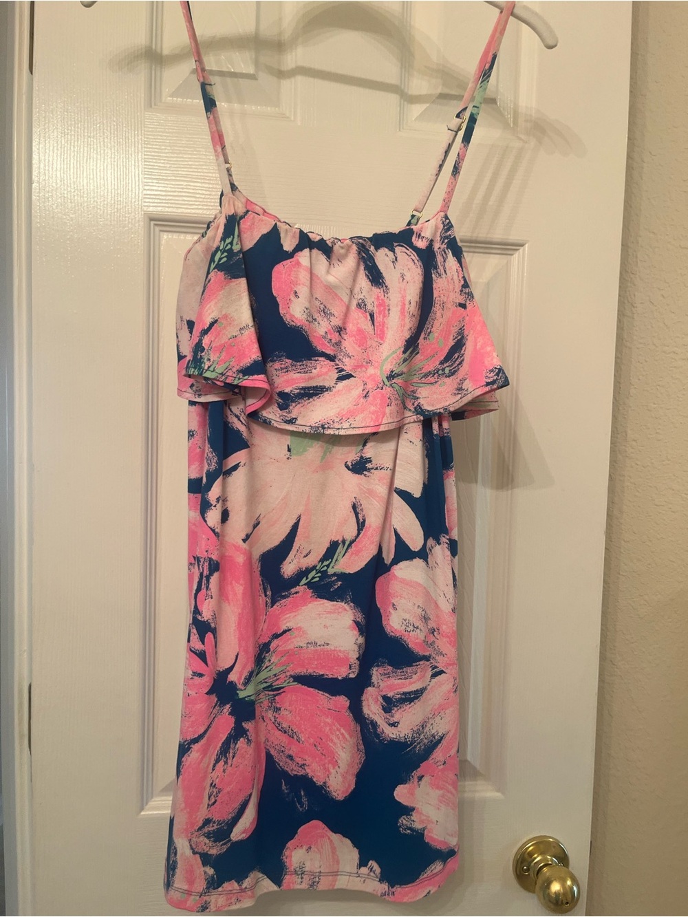 Lilly Pulitzer Pink Floral Ruffle Spaghetti Sundress - Pink & Green